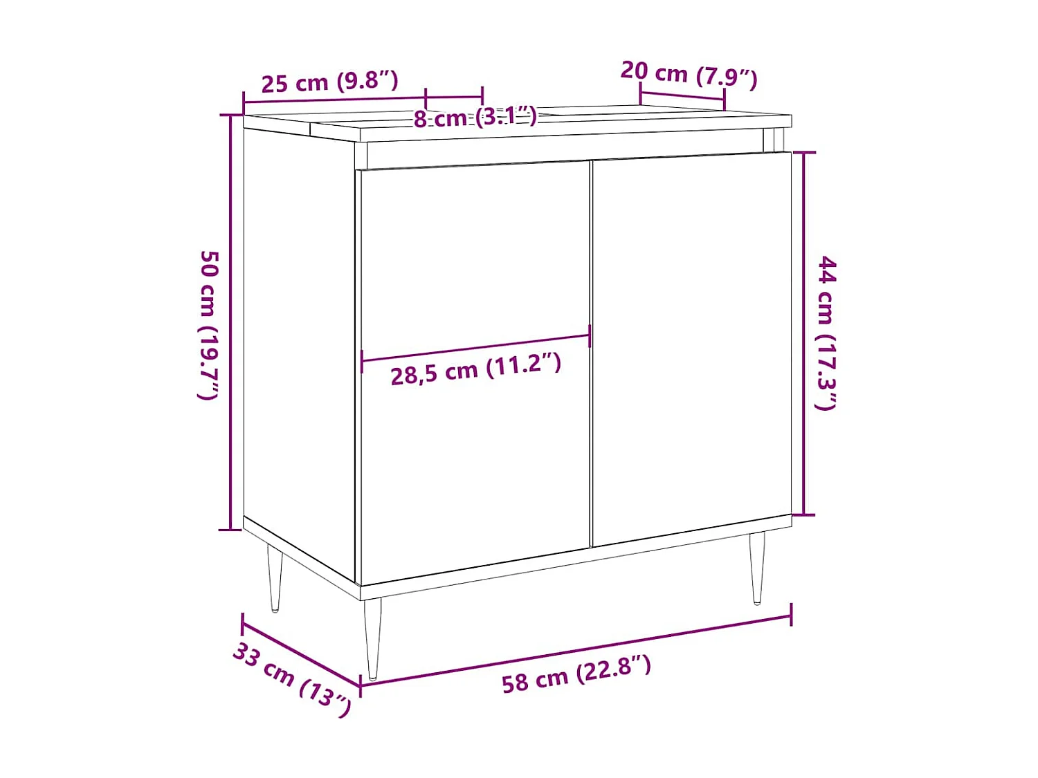 Mobile bagno in legno vecchio 58x33x60 cm in legno ingegnerizzato