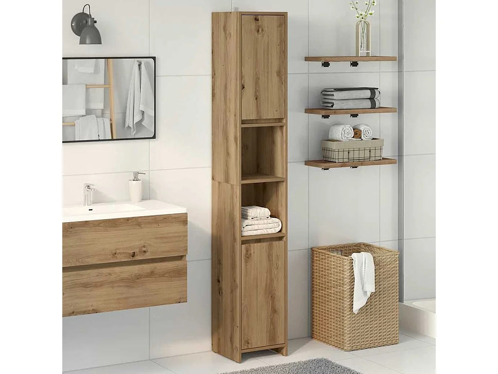 Armoire de salle de bain chêne artisanal 30x30x183,5 cm