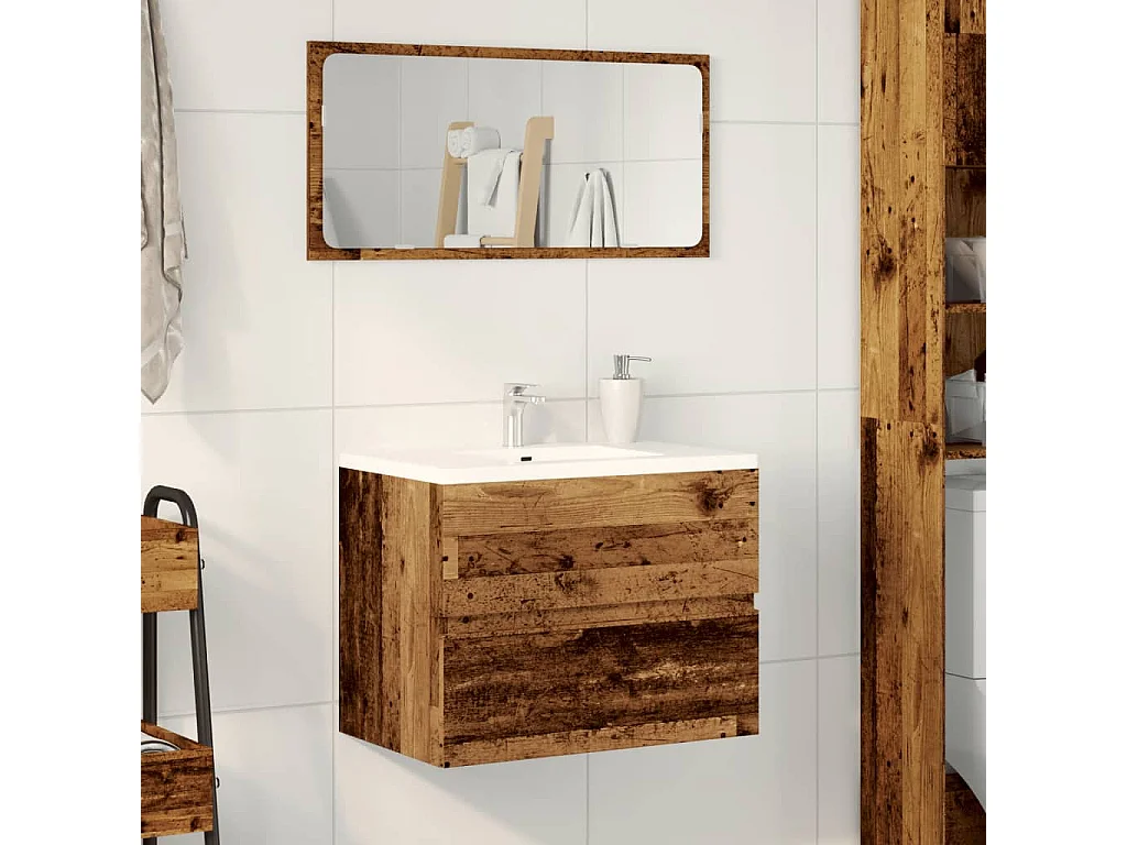 Badkamerkast oud hout bewerkt hout