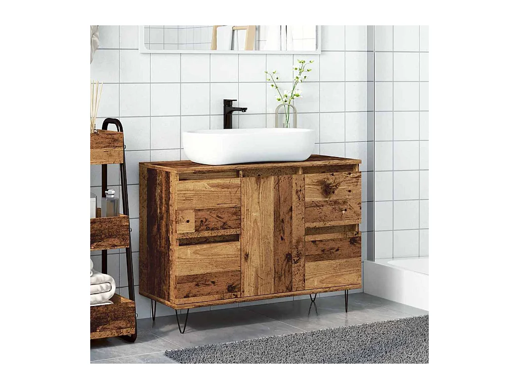 Badkamerkast oud hout 80x33x60 cm bewerkt hout