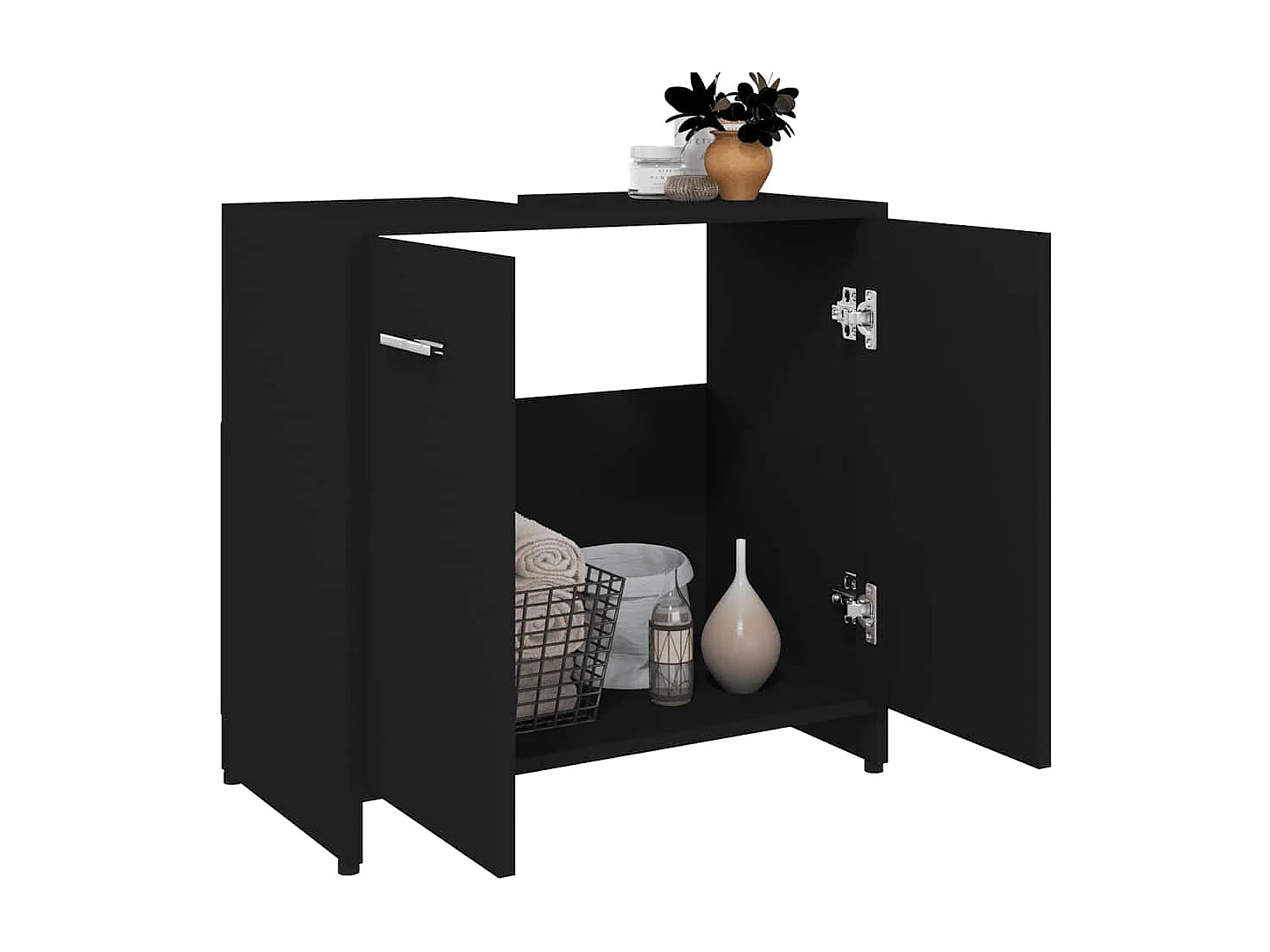 Mueble de baño negro 60x33x61 cm Madera de ingeniería