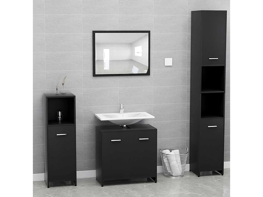 Mueble de baño negro 60x33x61 cm Madera de ingeniería