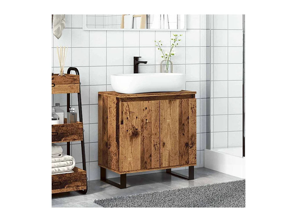 Badkamerkast oud hout 58x33x60 cm bewerkt hout