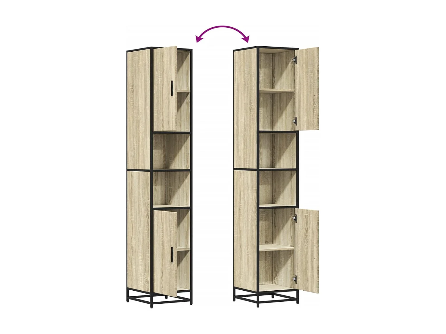 Mobiletto da bagno in rovere Sonoma, legno ingegnerizzato e metallo