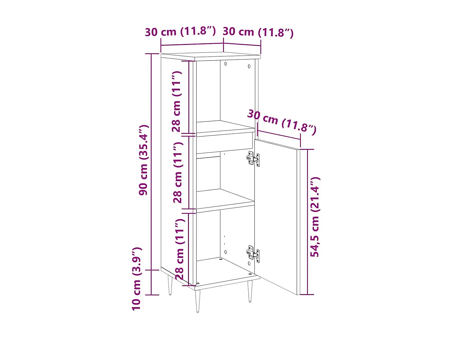 Armoire de salle de bain gris béton 30x30x100 cm