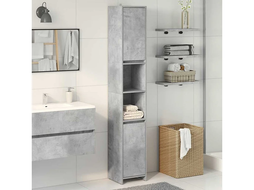 Armoire de salle de bain Gris béton 30x30x183,5 cm Aggloméré