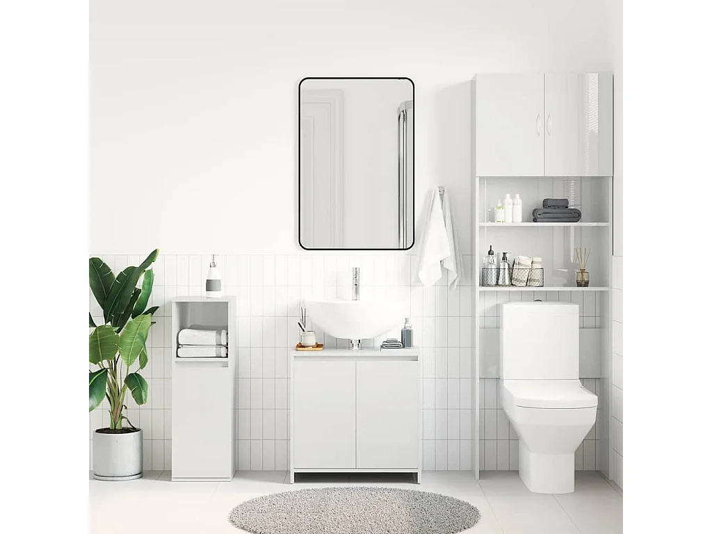 Mobiletto da bagno in legno ingegnerizzato bianco lucido