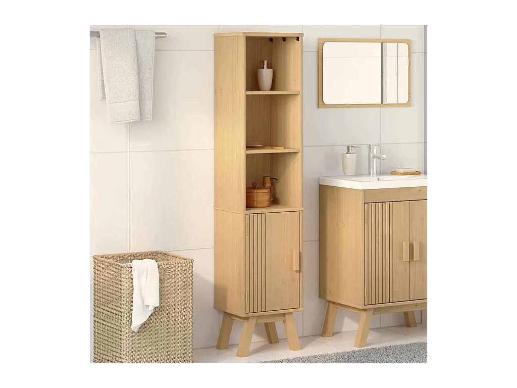 Cabinet de salle de bain Marron 35x30x159 cm en bois de pin massif