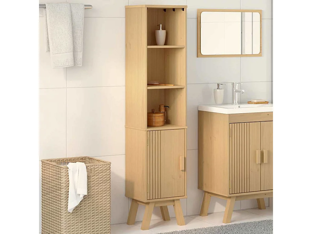 Badezimmerschrank Braun 35x30x159 cm aus massivem Kiefernholz