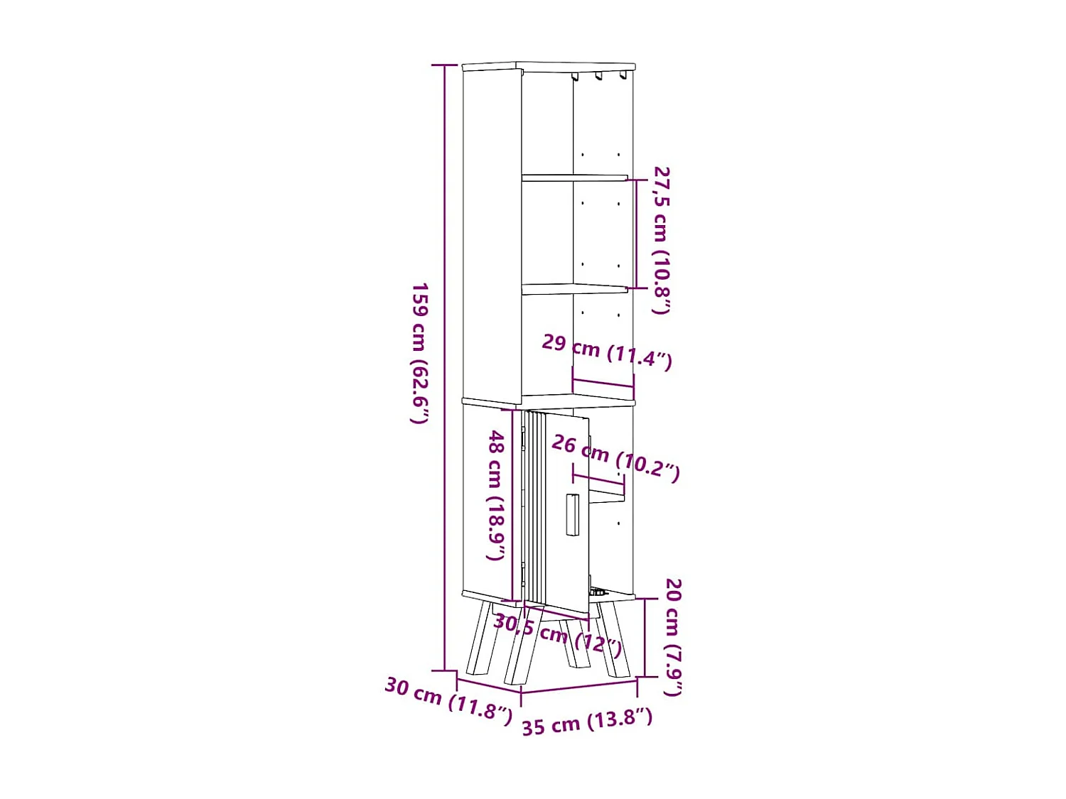 Badezimmerschrank Braun 35x30x159 cm aus massivem Kiefernholz