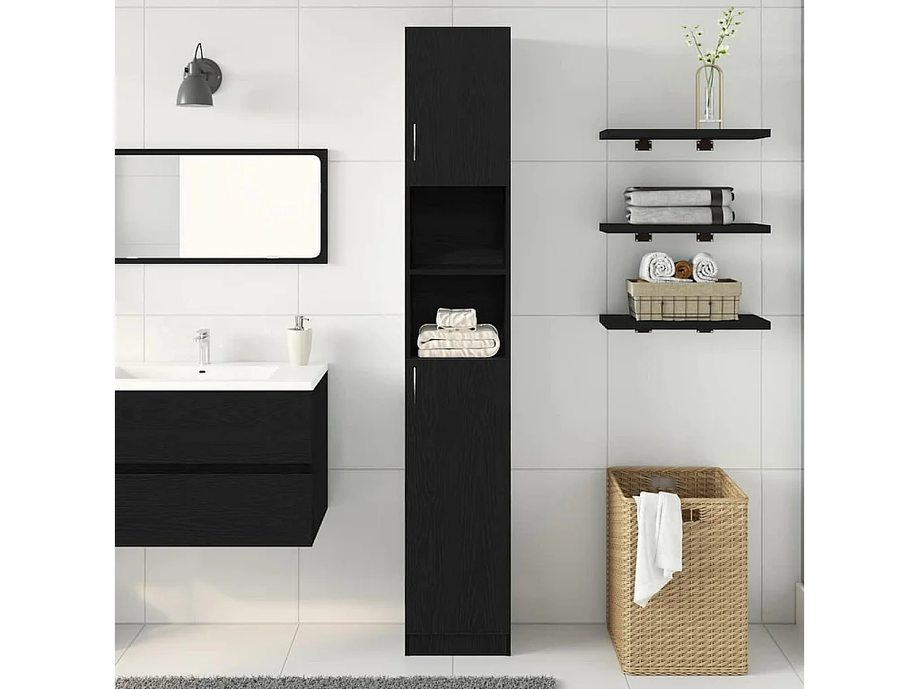 Armoire de salle de bain chêne noir 32x25,5x190 cm