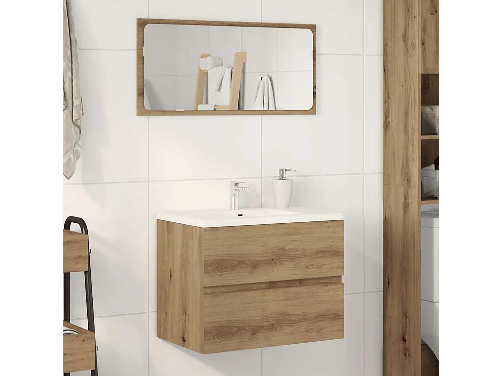 Mobiletto da bagno in rovere artigianale, legno ingegnerizzato
