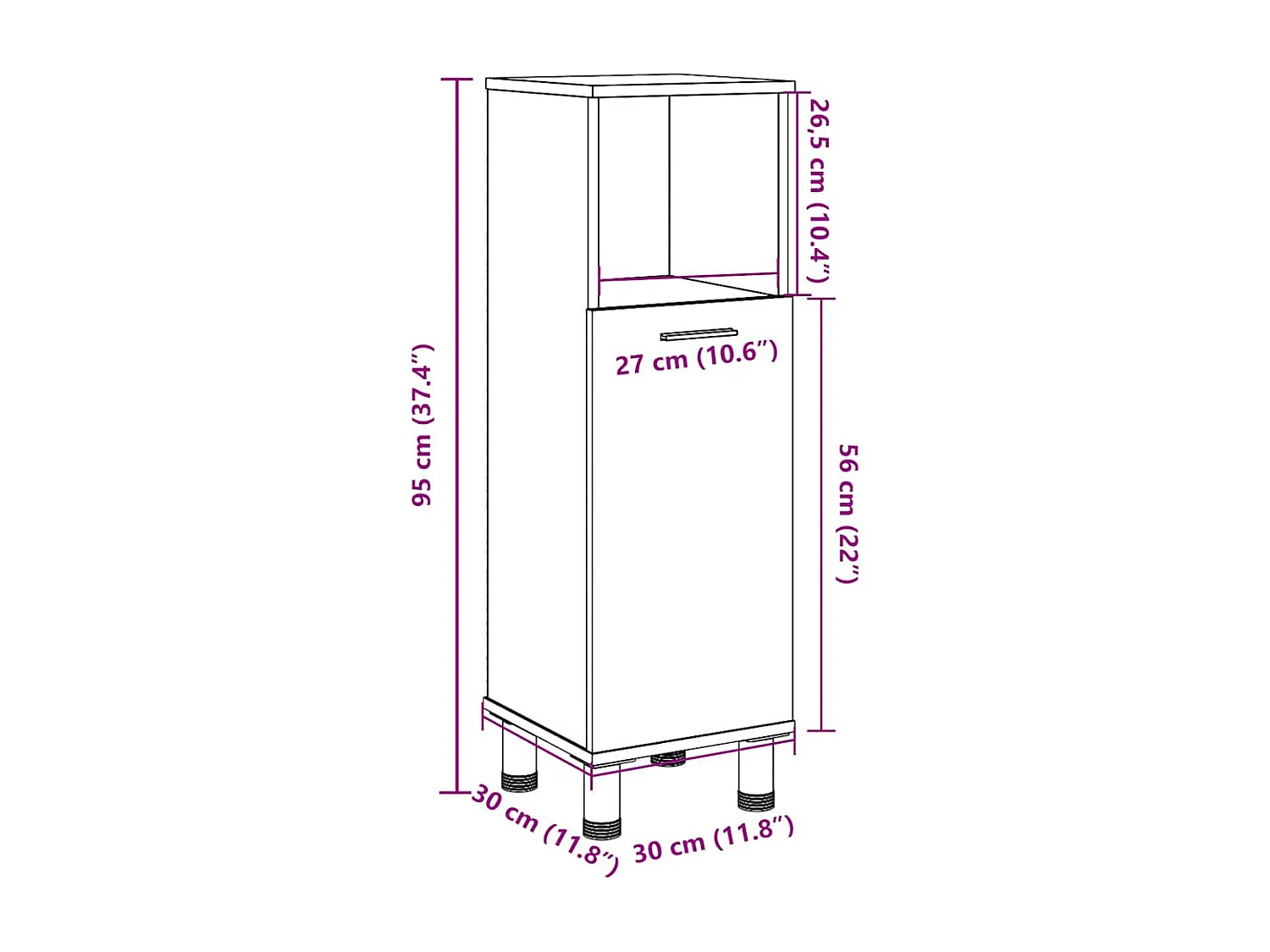 Mobile bagno in legno vecchio 30x30x95 cm in legno ingegnerizzato