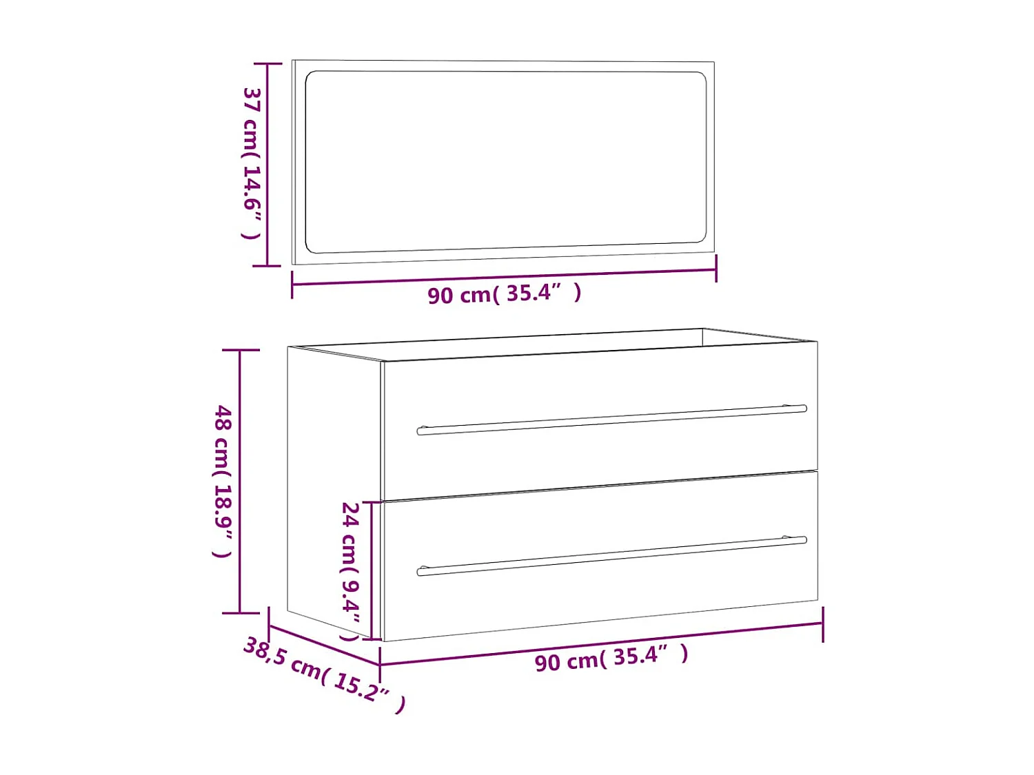 Badkamermeubel met spiegel van zwart bewerkt hout