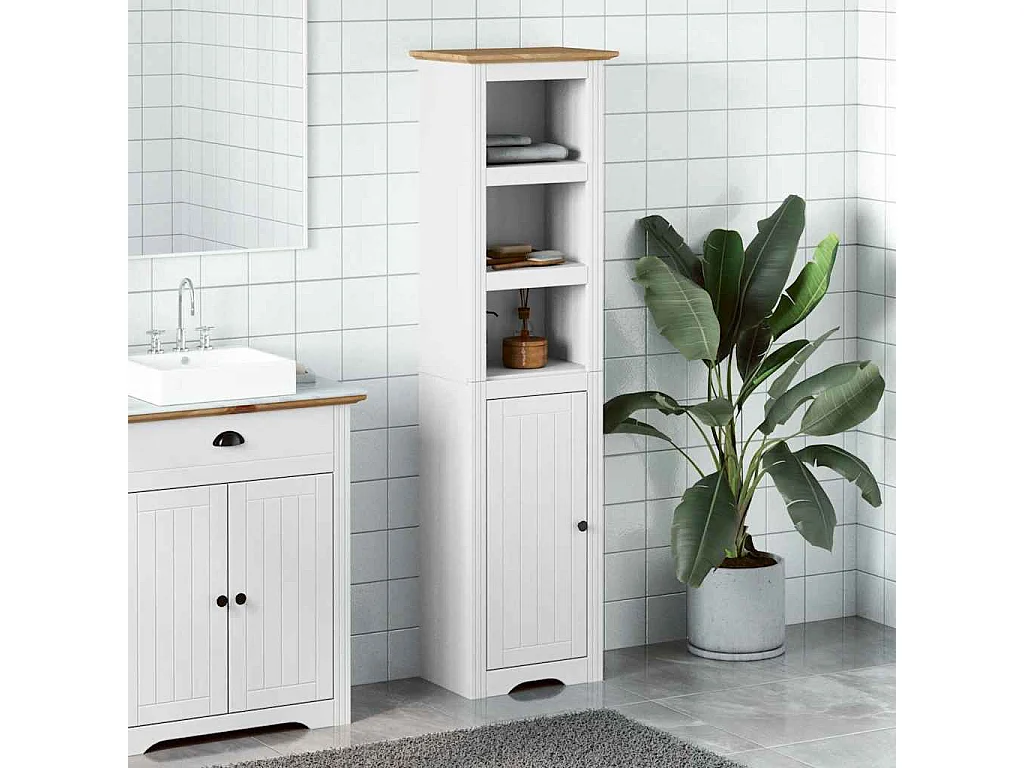 Armoire de salle de bain BODO blanc et marron 44x30x160 cm