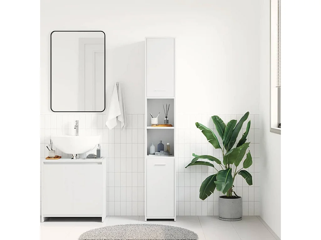 Badezimmerschrank Weiß 30x30x183,5 cm Holzwerkstoff