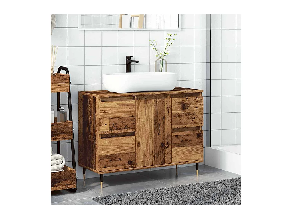 Badkamerkast oud hout 80x33x60 cm bewerkt hout