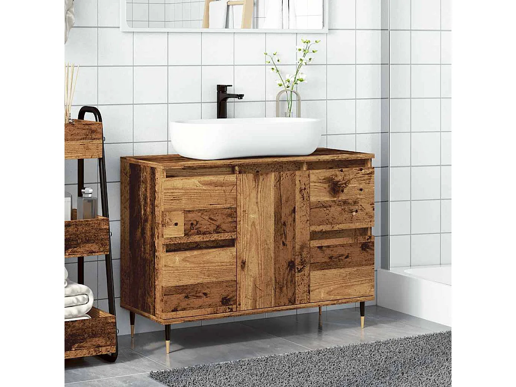 Armoire de salle de bain vieux bois 80x33x60 cm bois ingénierie