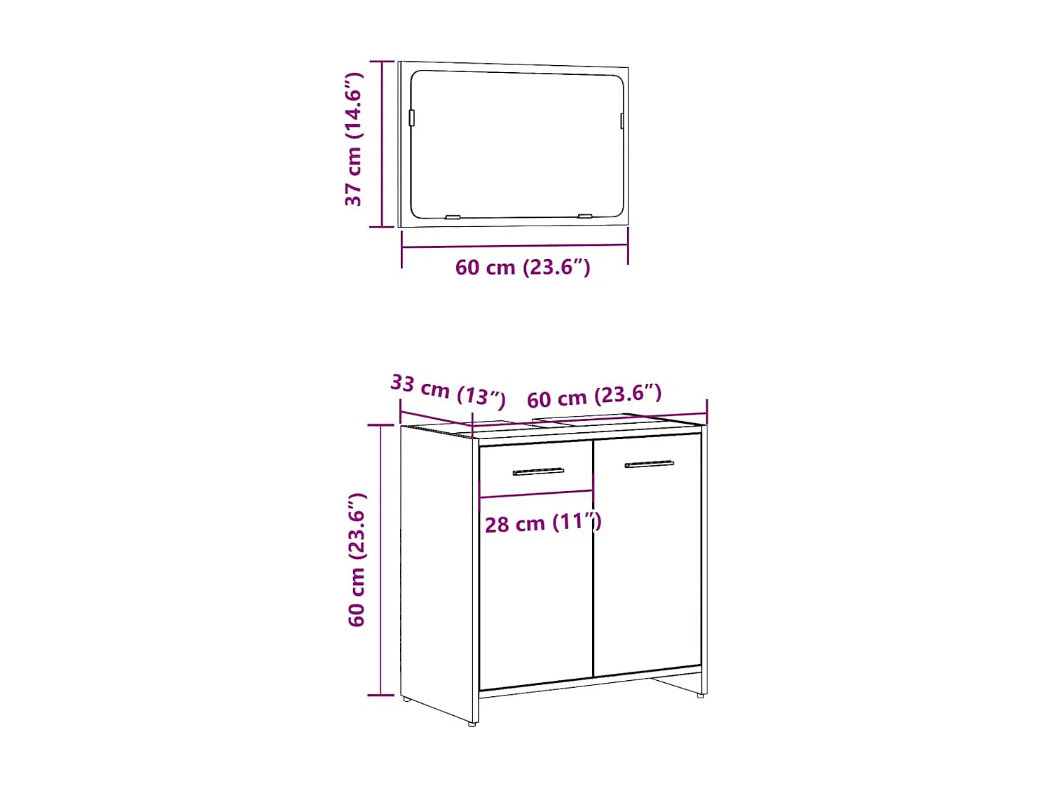 Armoire de salle de bain avec miroir chêne artisanal