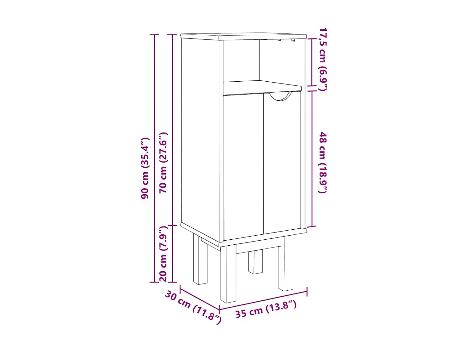 Mueble de baño "OTTA" 35x30x90 cm madera maciza de pino