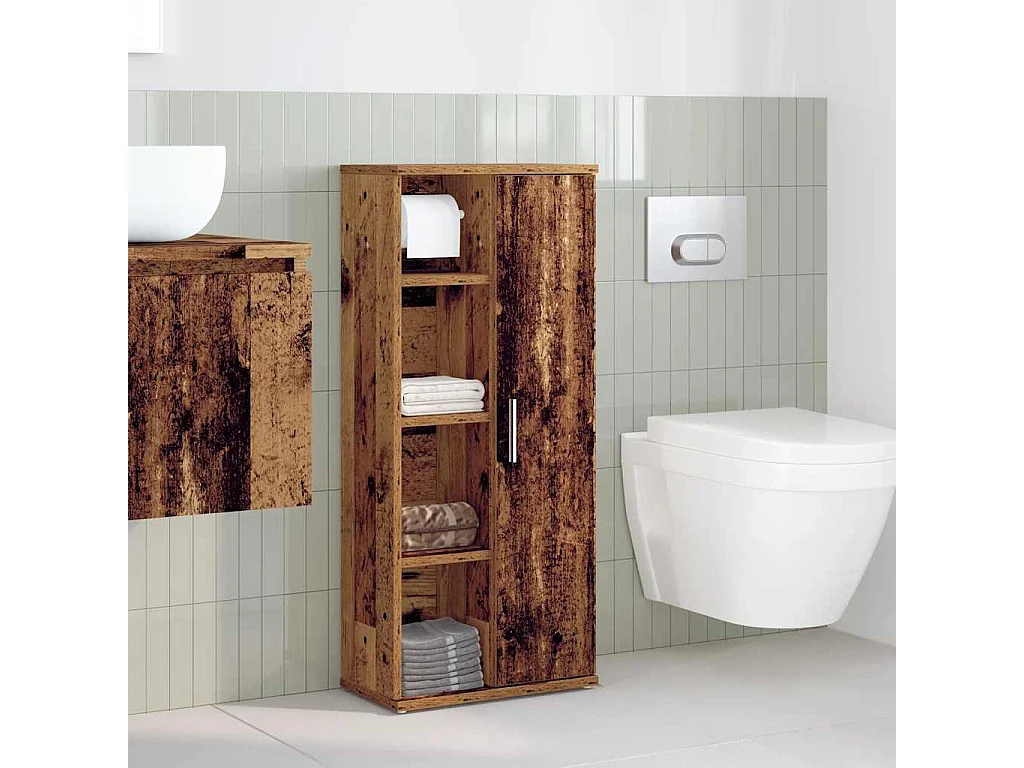 Meuble de salle de bain avec porte-rouleau vieux bois