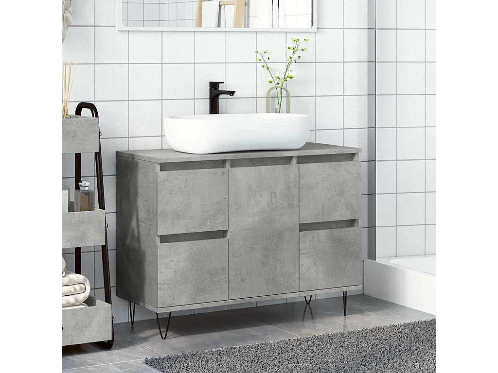 Armoire salle de bain gris béton 80x33x60cm bois d'ingénierie