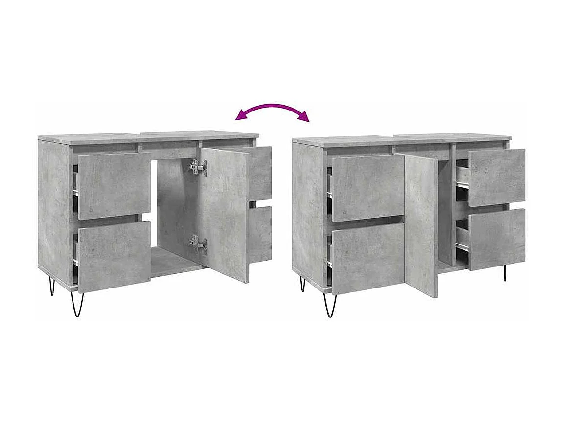 Armoire salle de bain gris béton 80x33x60cm bois d'ingénierie