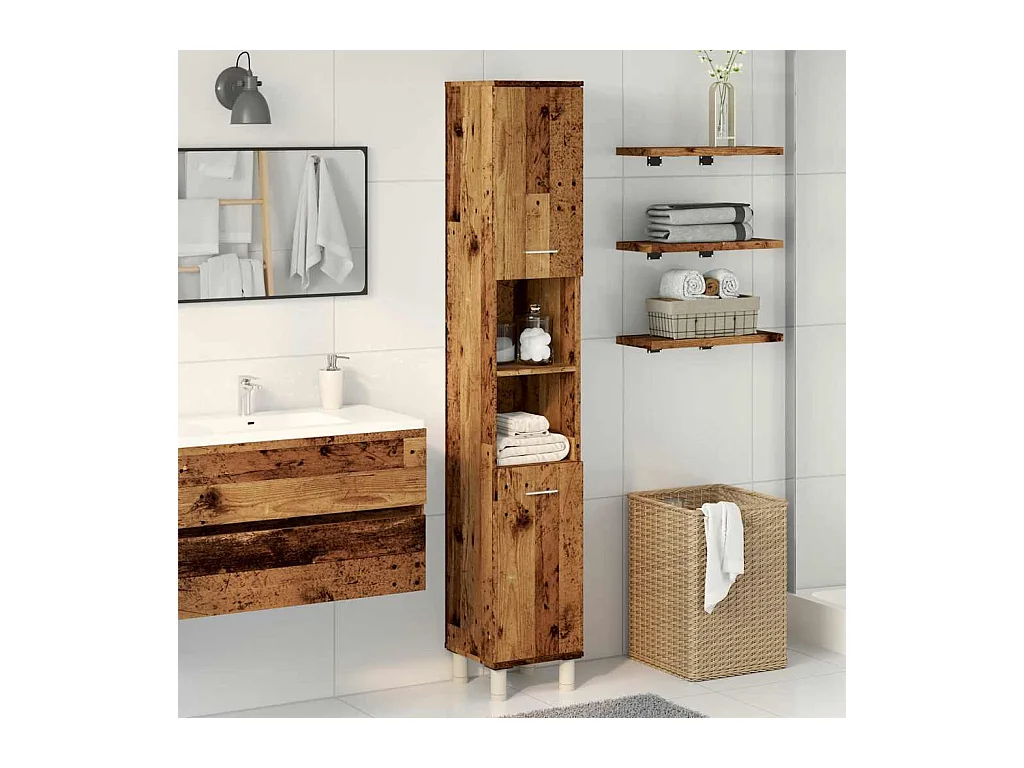 Armoire de salle de bain vieux bois 30x30x179cm bois ingénierie