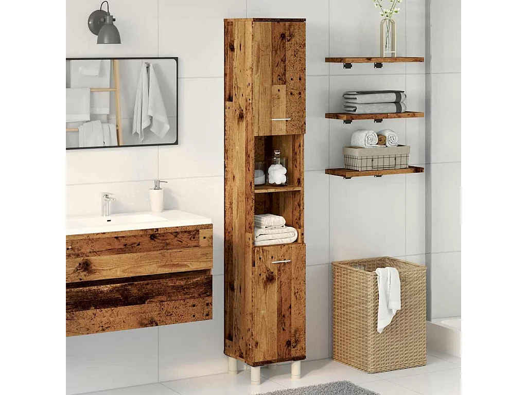Armoire de salle de bain vieux bois 30x30x179cm bois ingénierie