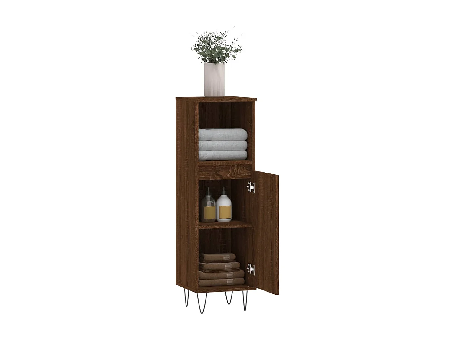 Mueble de baño roble marrón 30x30x100 cm madera de ingeniería