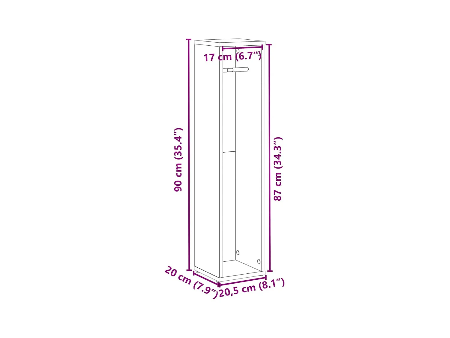 Meuble de salle de bain avec porte-rouleau blanc 20,5x20x90 cm