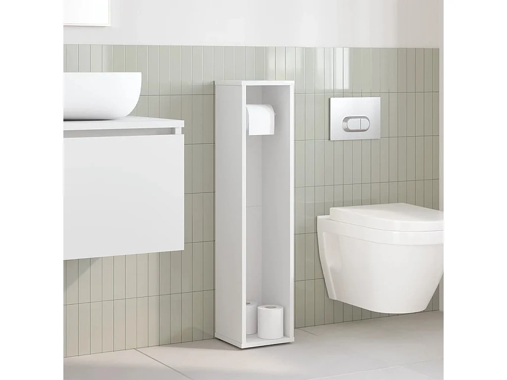 Meuble de salle de bain avec porte-rouleau blanc 20,5x20x90 cm