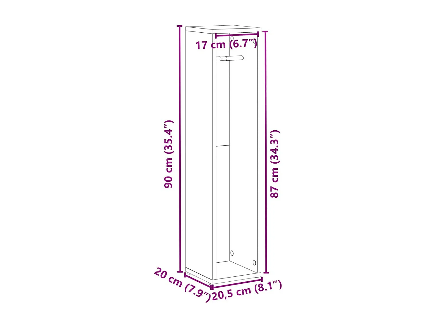 Meuble de salle de bain avec porte-rouleau blanc 20,5x20x90 cm