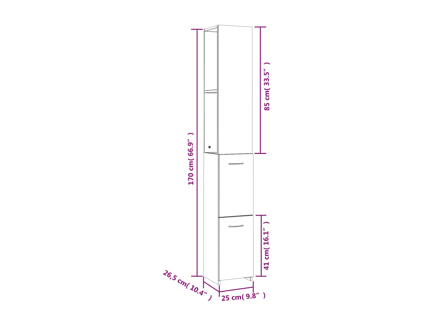 Mobile bagno grigio cemento 25x26,5x170 cm in legno ingegnerizzato