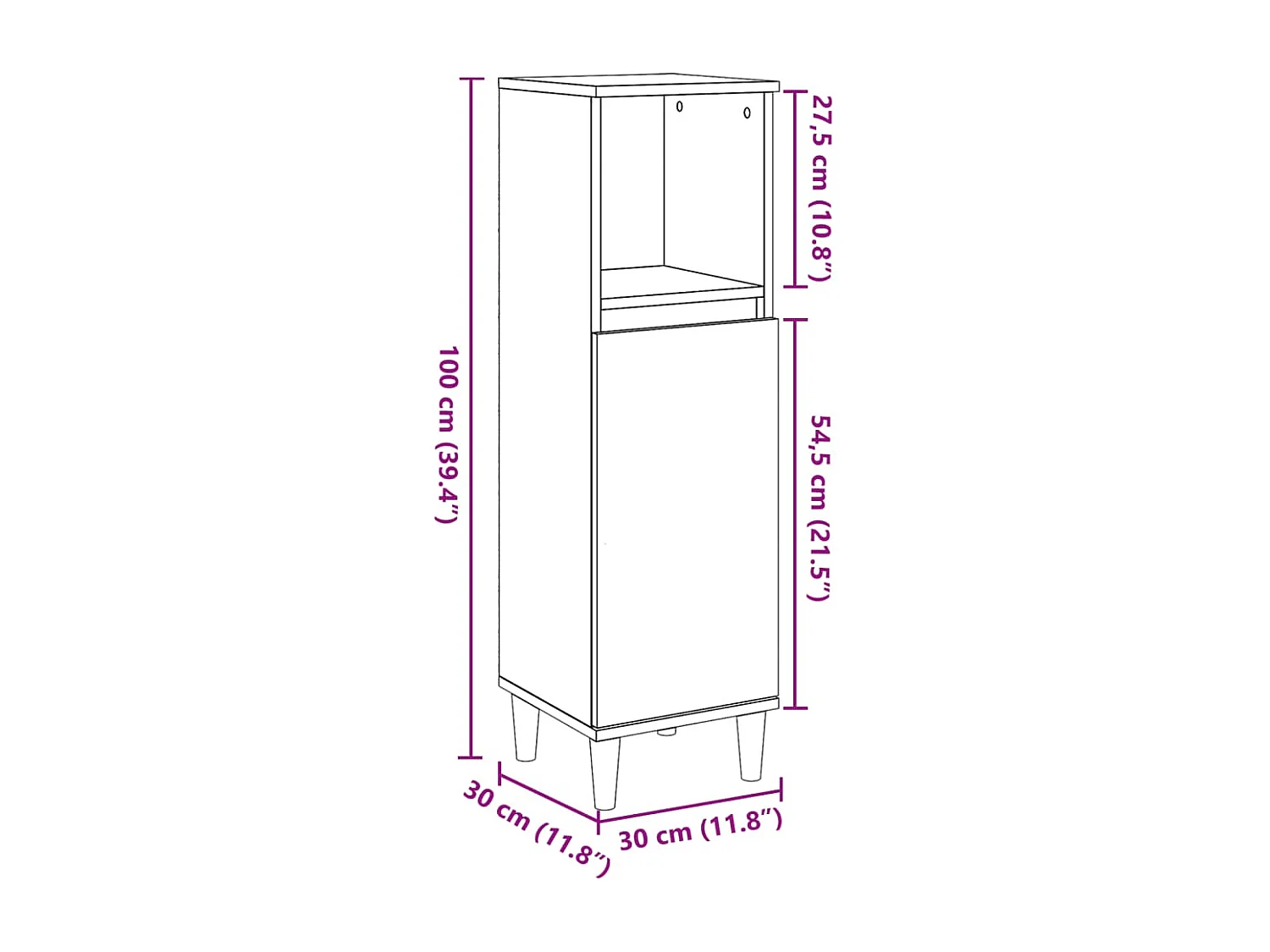 Armoire de salle de bain gris béton 30x30x100 cm