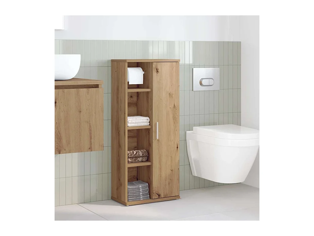 Meuble de salle de bain avec porte-rouleau chêne artisanal