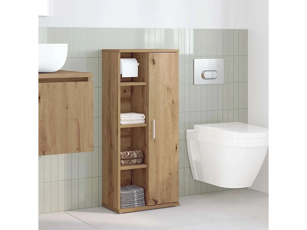 Meuble de salle de bain avec porte-rouleau chêne artisanal