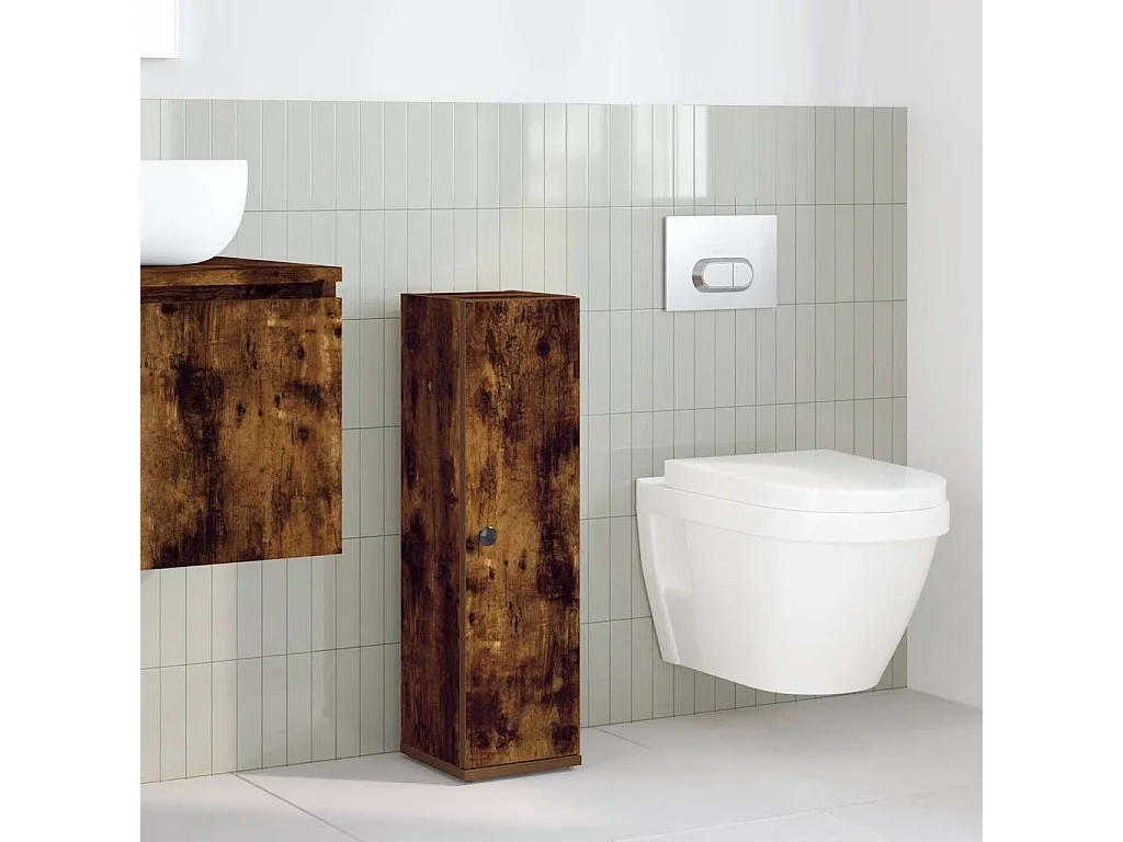 Meuble de salle de bain avec porte-rouleau chêne fumé