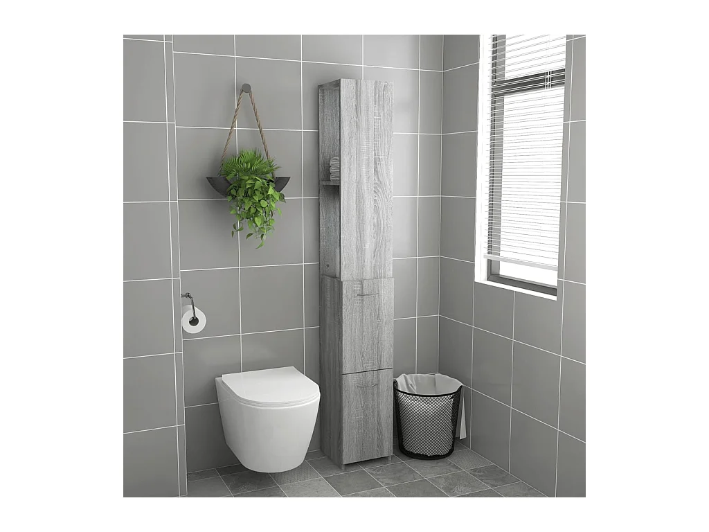 Sonoma grijze badkamerkast 25x26,5x170 cm bewerkt hout