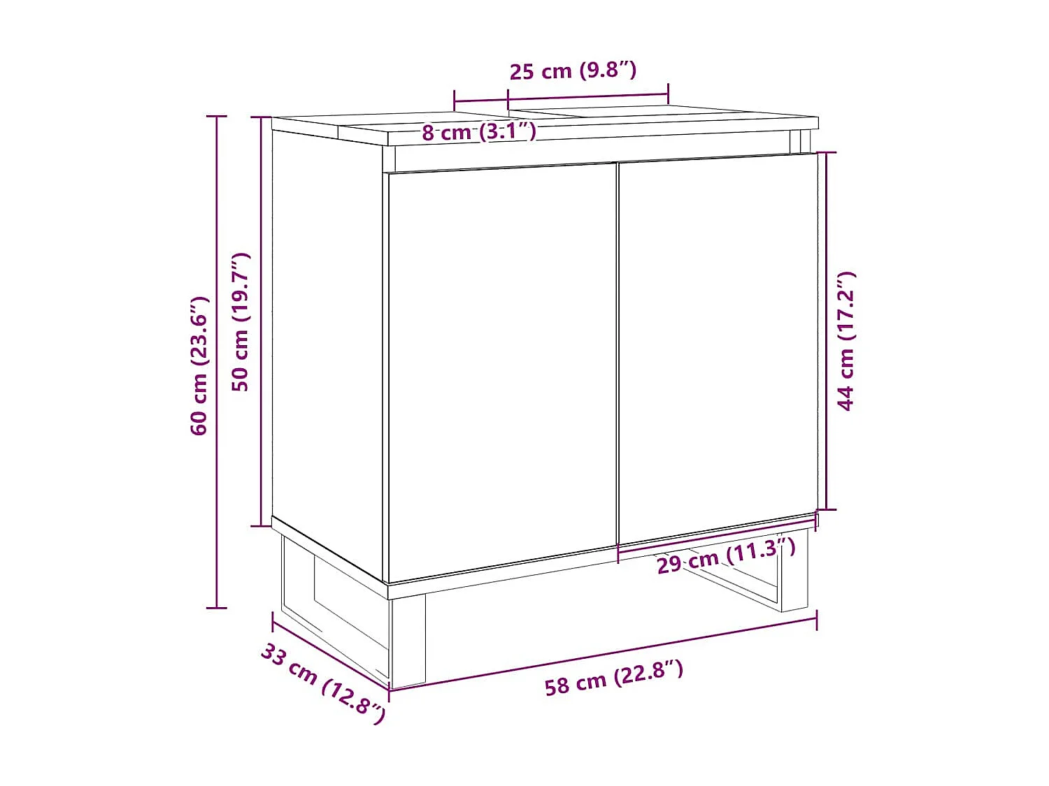Sonoma eiken badkamerkast 58x33x60 cm bewerkt hout