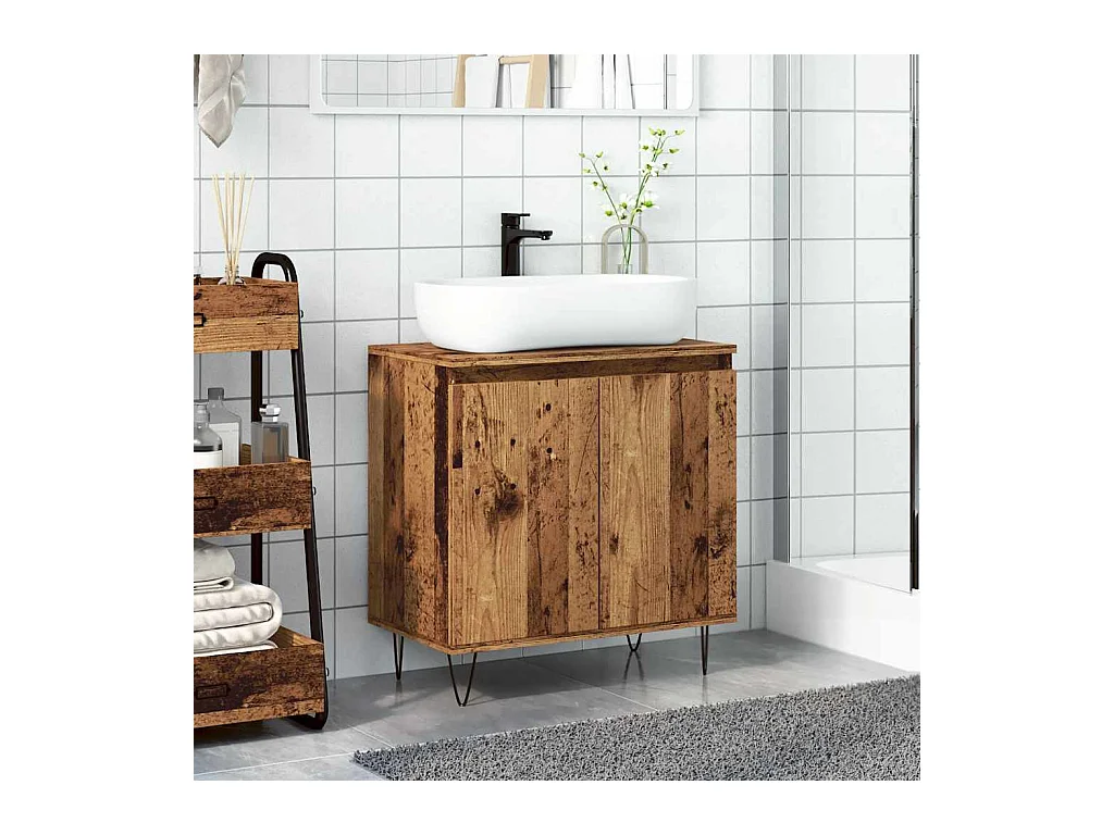 Badkamerkast oud hout 58x33x60 cm bewerkt hout