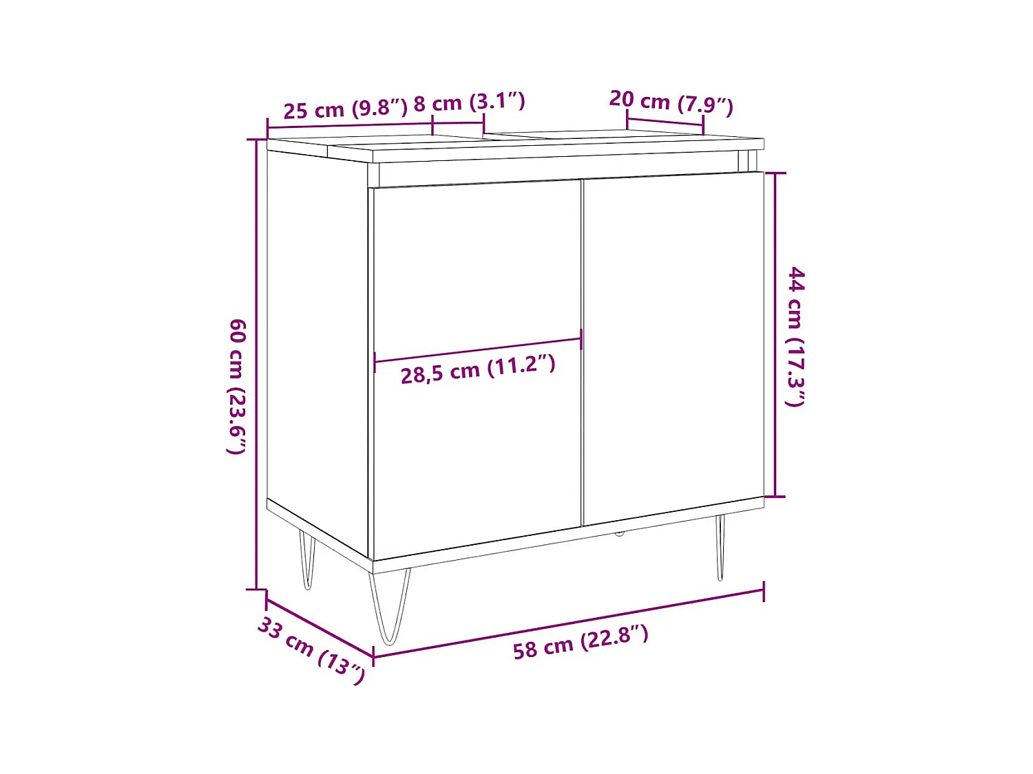 Badkamerkast oud hout 58x33x60 cm bewerkt hout