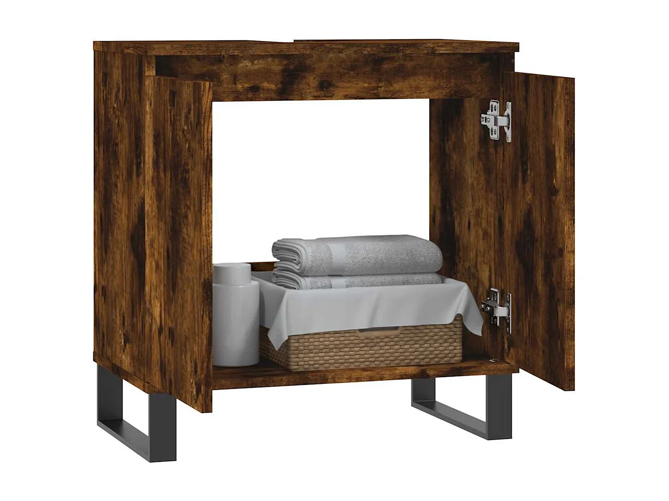 Mueble de baño roble ahumado 58x33x60 cm madera de ingeniería