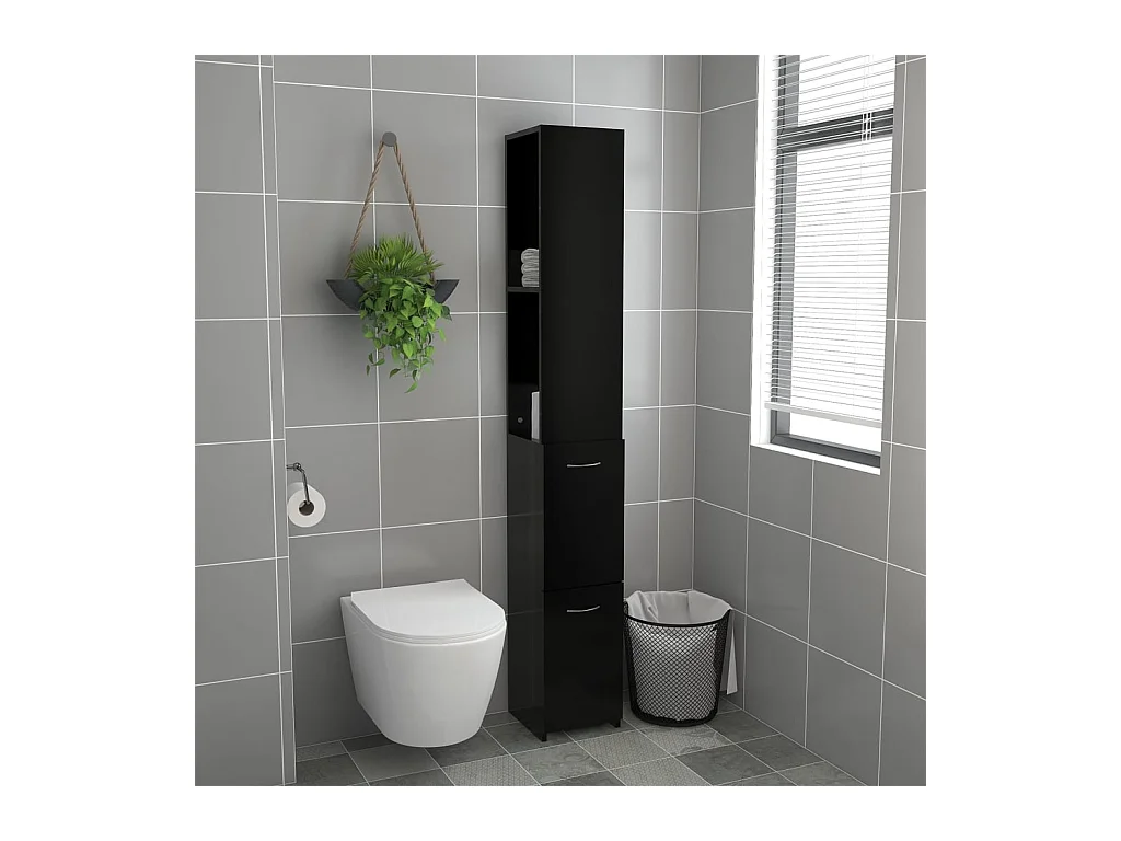 Mobile bagno nero 25x26,5x170 cm in legno ingegnerizzato