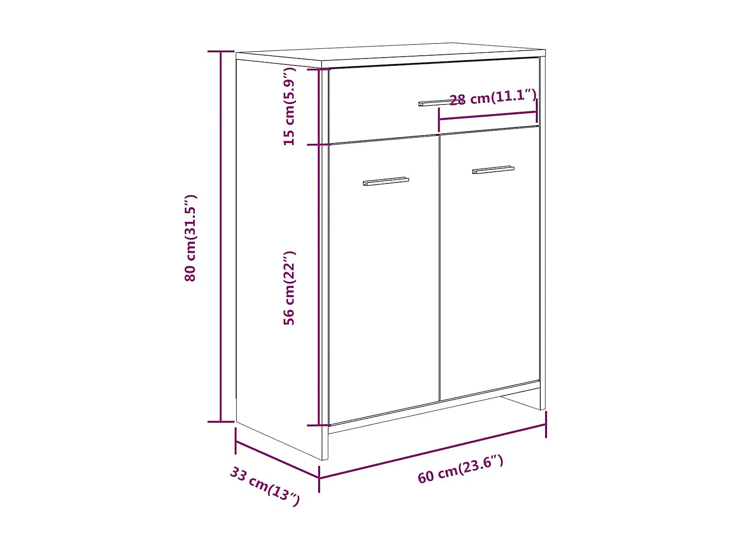 Mobile bagno Rovere marrone 60x33x80 cm Legno composito