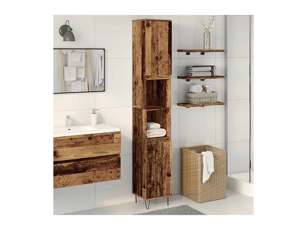 Badkamerkast oud hout 30x30x190cm bewerkt hout