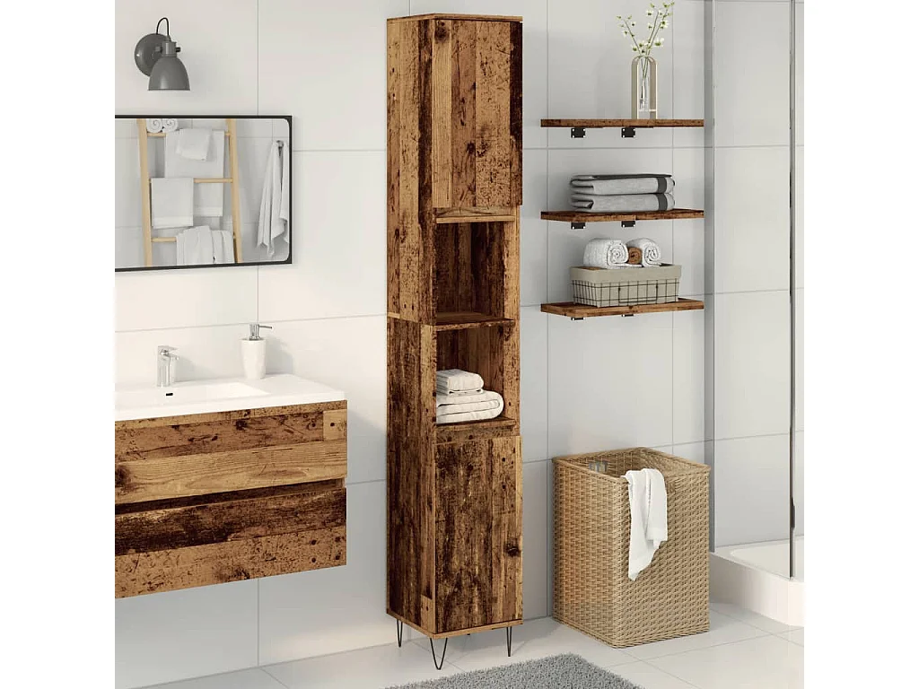 Armoire de salle de bain vieux bois 30x30x190cm bois ingénierie