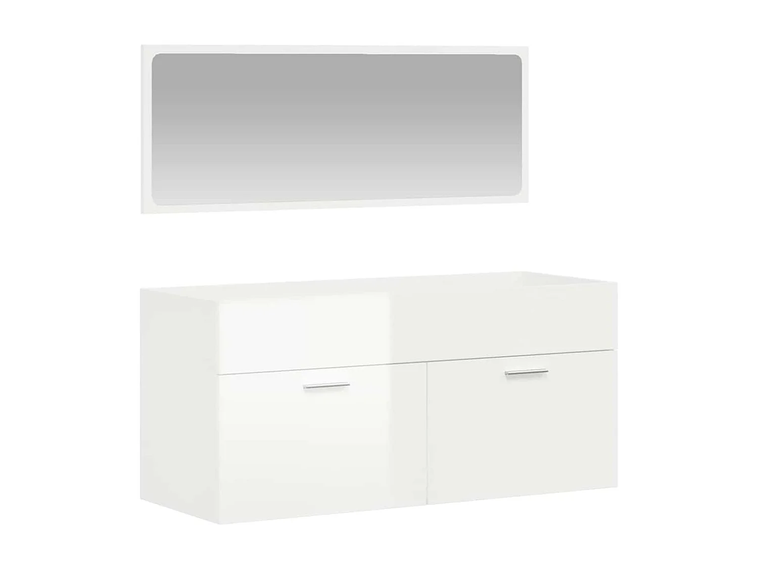 Mobile da bagno con specchio in legno ingegnerizzato bianco lucido