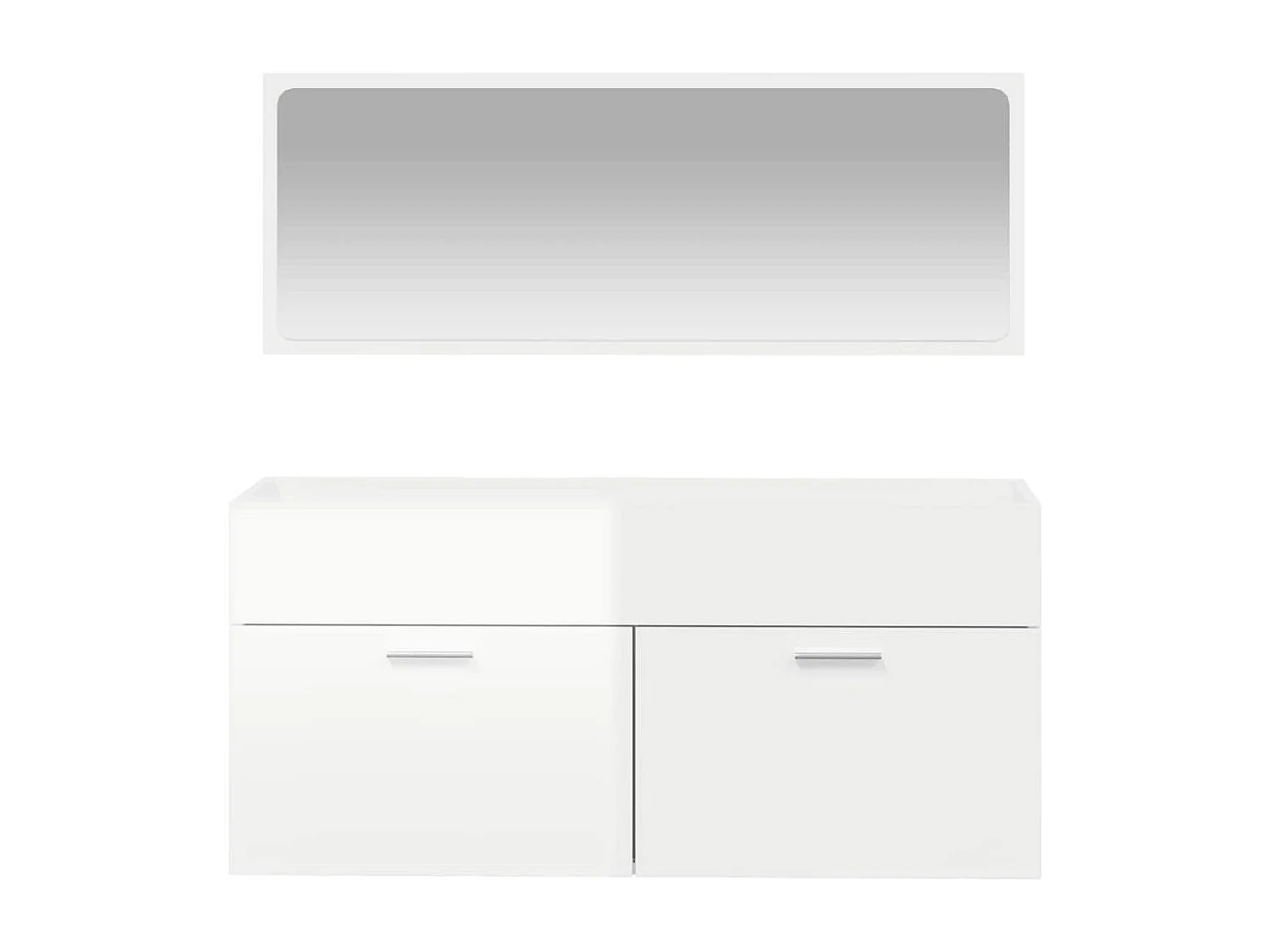 Mobile da bagno con specchio in legno ingegnerizzato bianco lucido