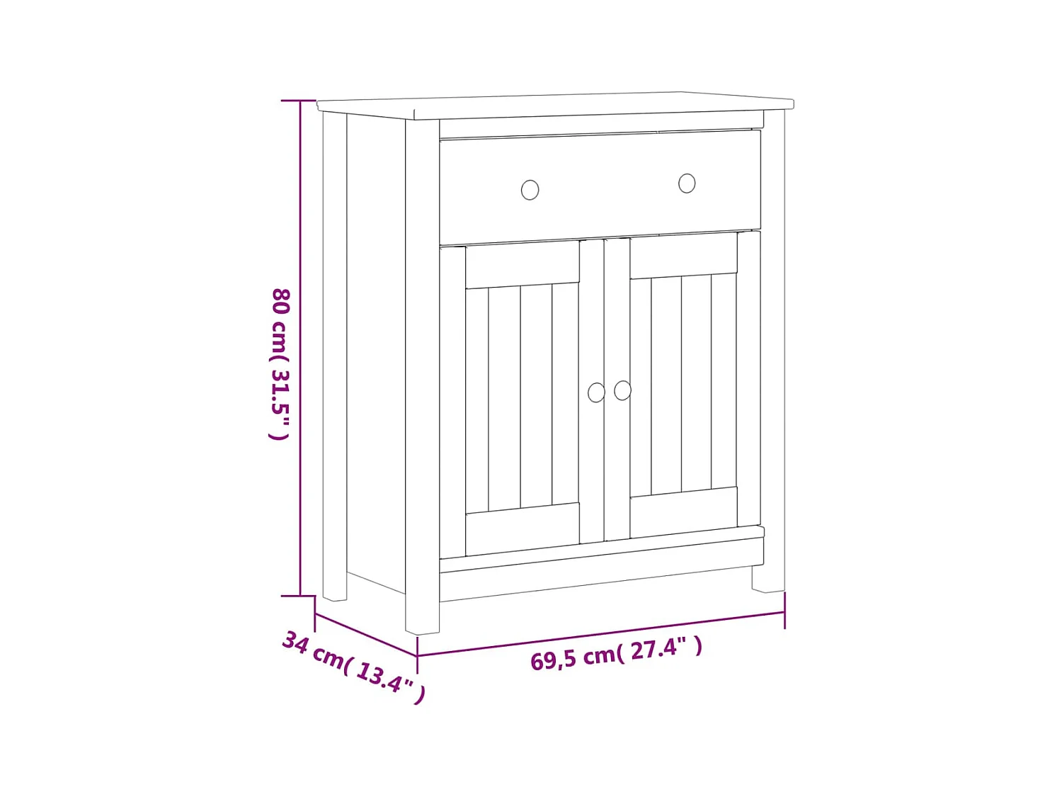 Armoire de salle de bain BERG blanc 69,5x34x80 cm pin massif